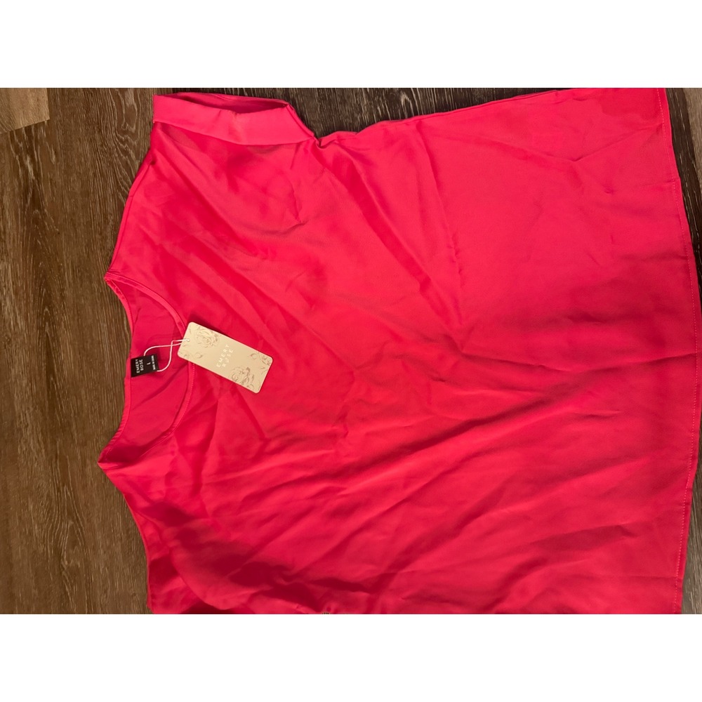 Emery Rose Hot Pink Short Cap Sleeve Round Neck Blouse Top Size L NWT